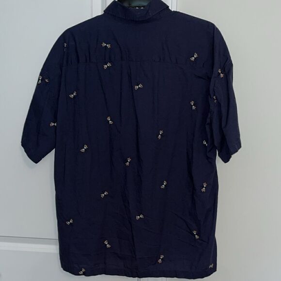 Abercrombie & Fitch embroidered dragonfly navy blue summer straight cut SS shirt - Picture 5 of 5